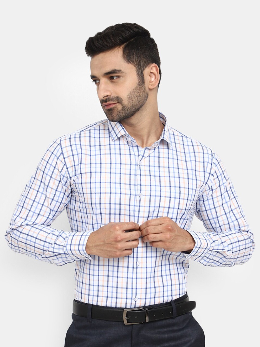 

J White by Vmart Tartan Checked Long Sleeves Cotton Formal Shirt, Blue
