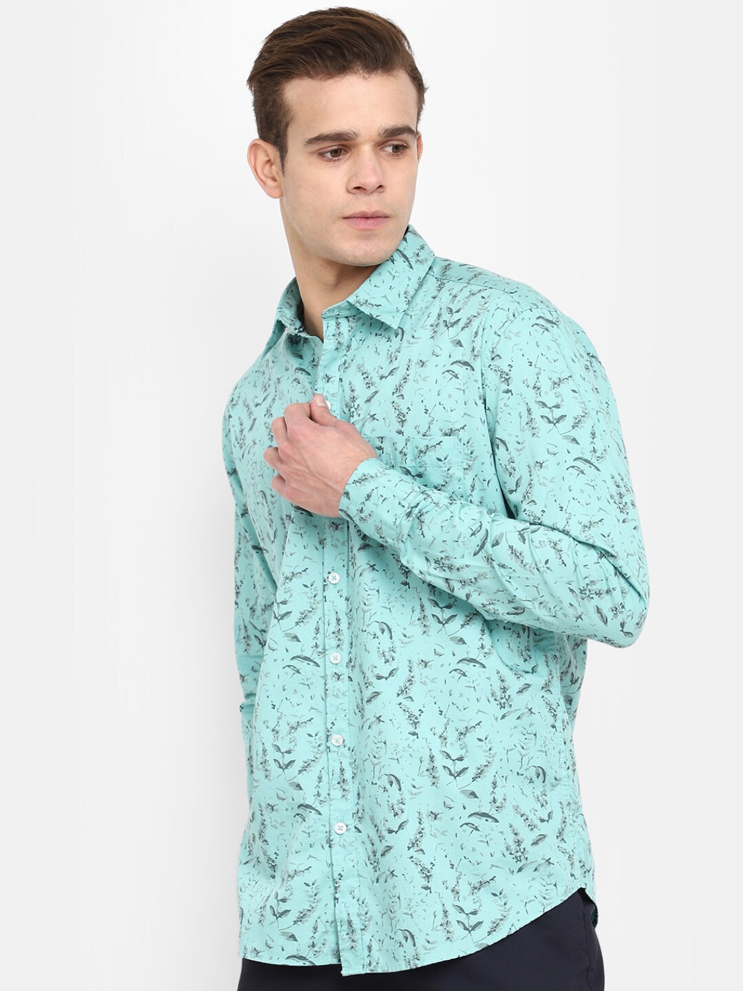 

V-Mart Floral Printed Long Sleeves Cotton Casual Shirt, Green