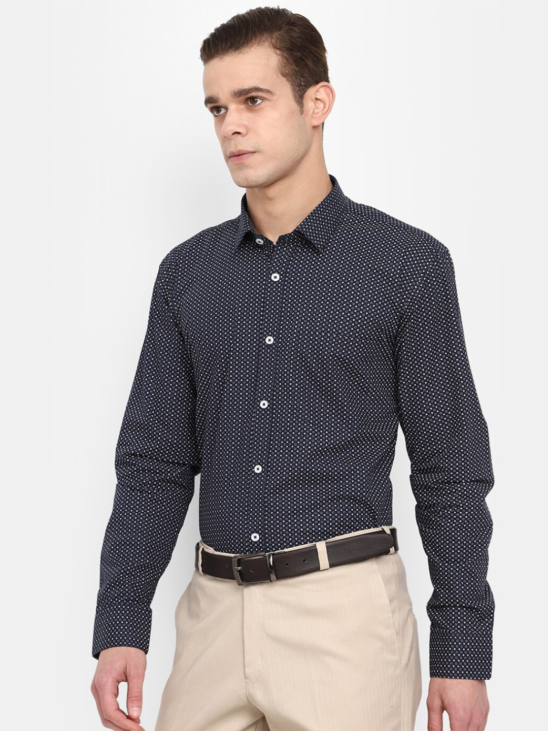 

J White by Vmart Classic Micro Ditsy Printed Cotton Formal Shirt, Navy blue