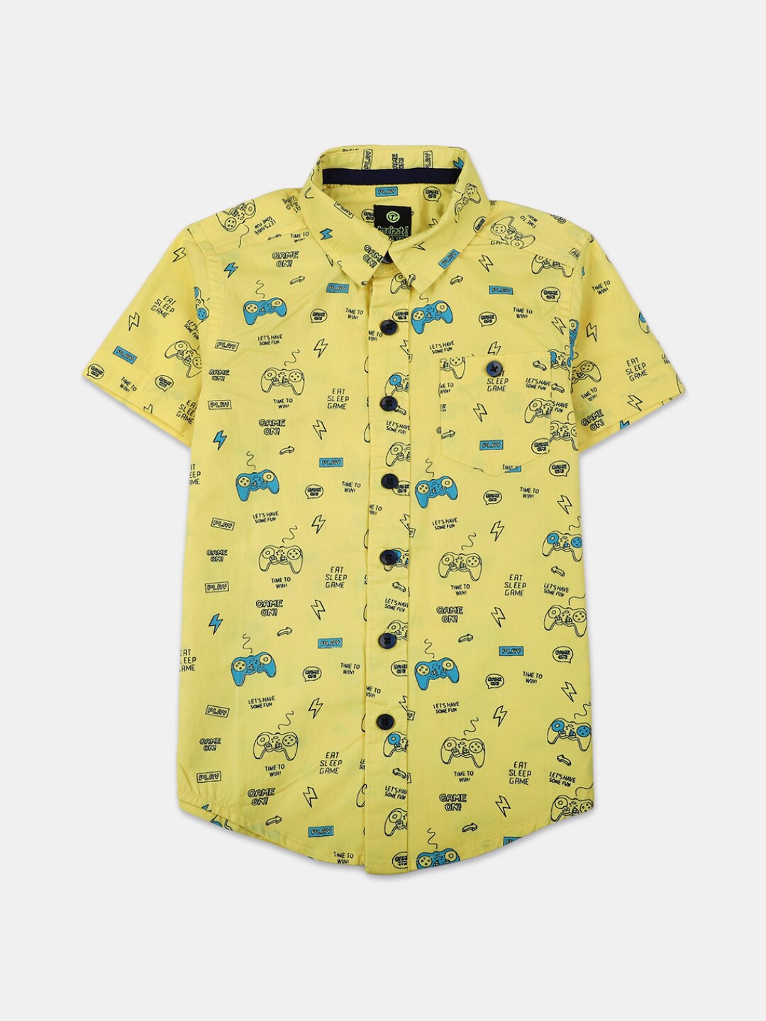 

V-Mart Boys Classic Conversational Printed Spread Collar Cotton Casual Shirt, Yellow