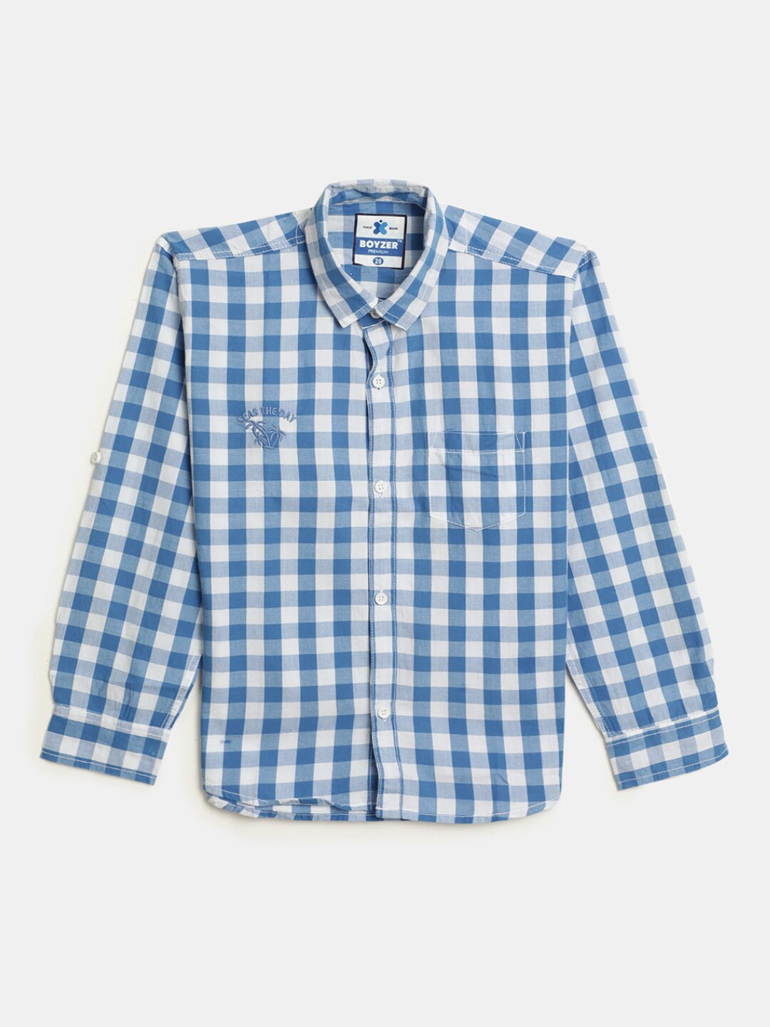 

V-Mart Boys Classic Gingham Checked Spread Collar Cotton Casual Shirt, Blue