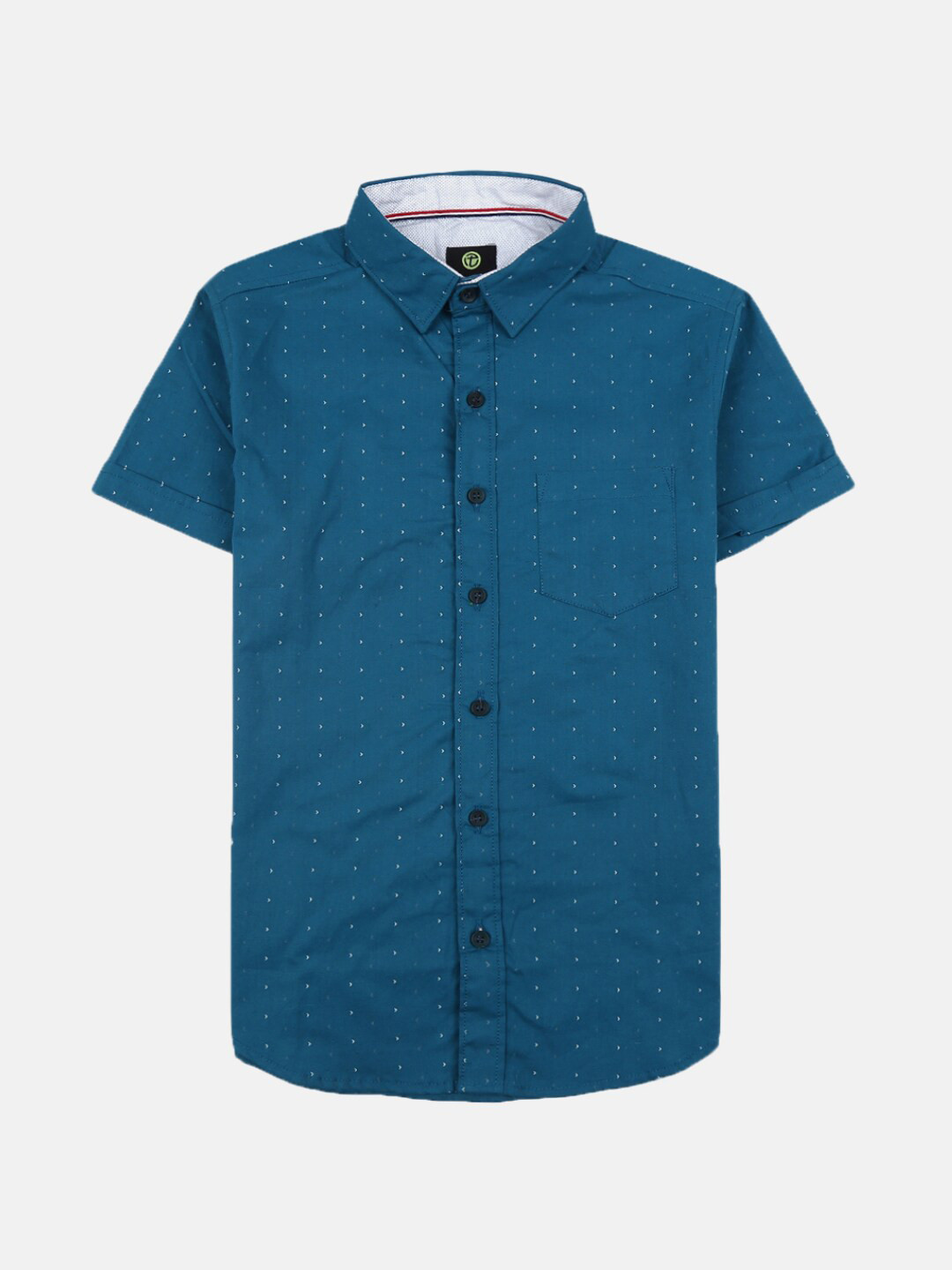 

V-Mart Boys Micro Ditsy Printed Short Sleeves Classic Fit Cotton Casual Shirt, Teal