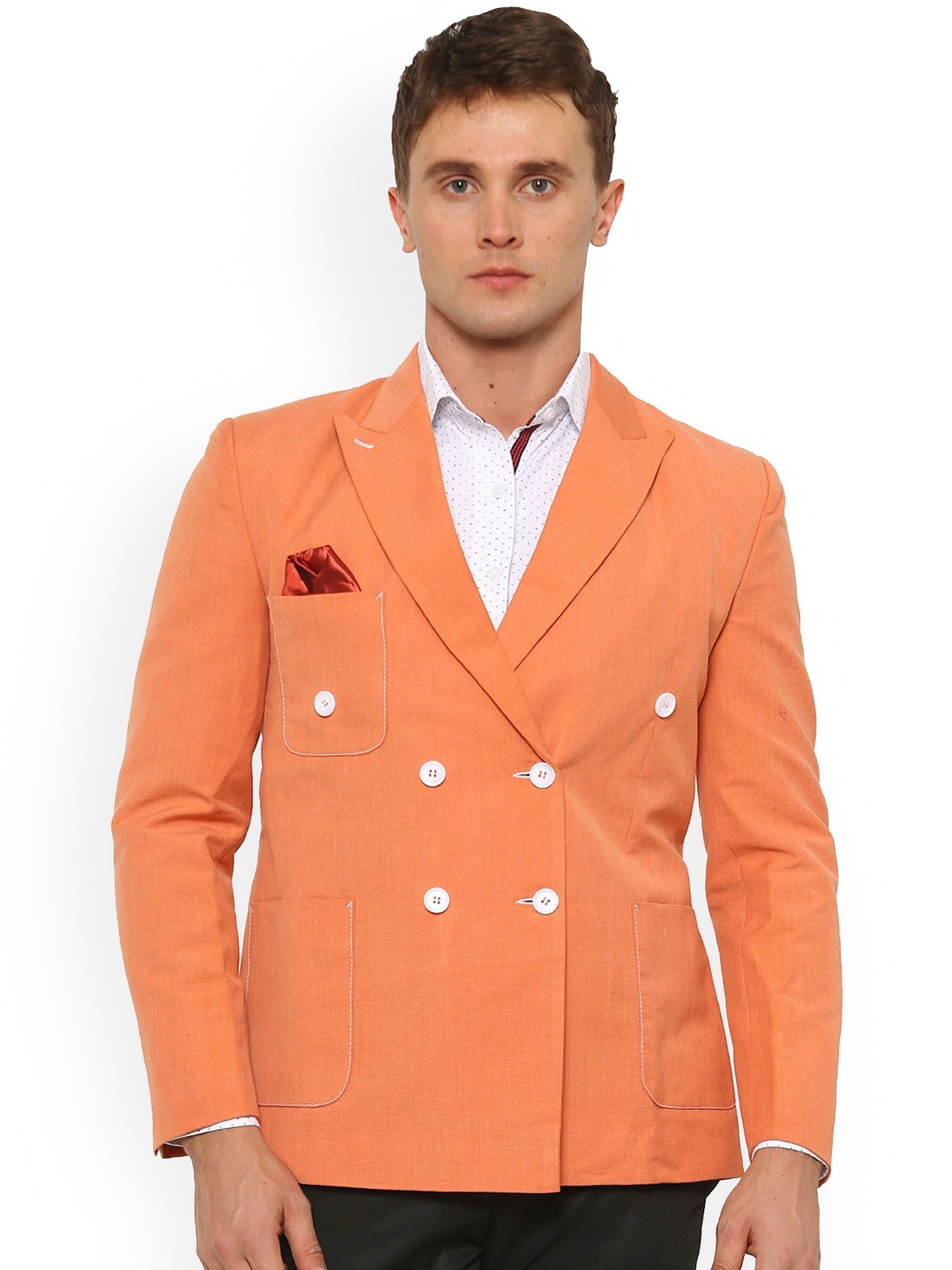 

Shaftesbury London Slim-Fit Single-Breasted Formal Blazers, Orange