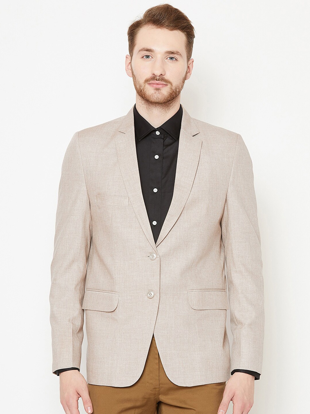 

Shaftesbury London Men Slim-Fit Single Breasted Blazer, Beige