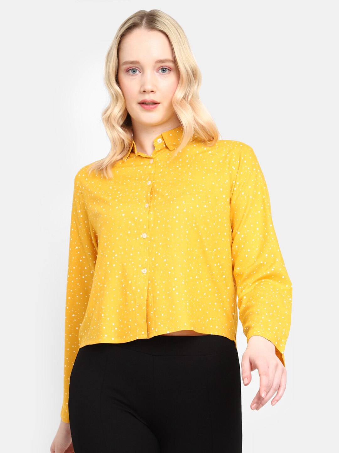 

V-Mart Women Micro Ditsy Printed Spread Collar Casual Shirt, Mustard
