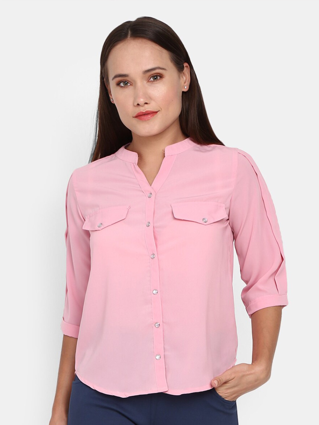 

V-Mart Classic Fit Mandarin Collar Casual Shirt, Pink