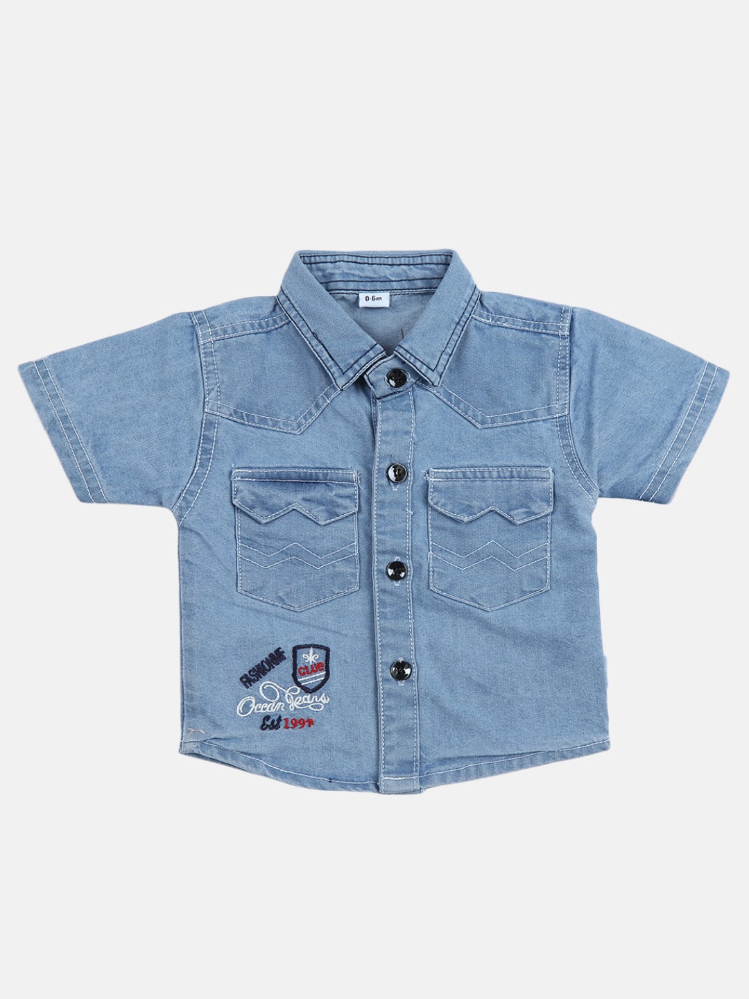 

V-Mart Unisex Kids Spread Collar Short Sleeves Denim Casual Shirt, Blue