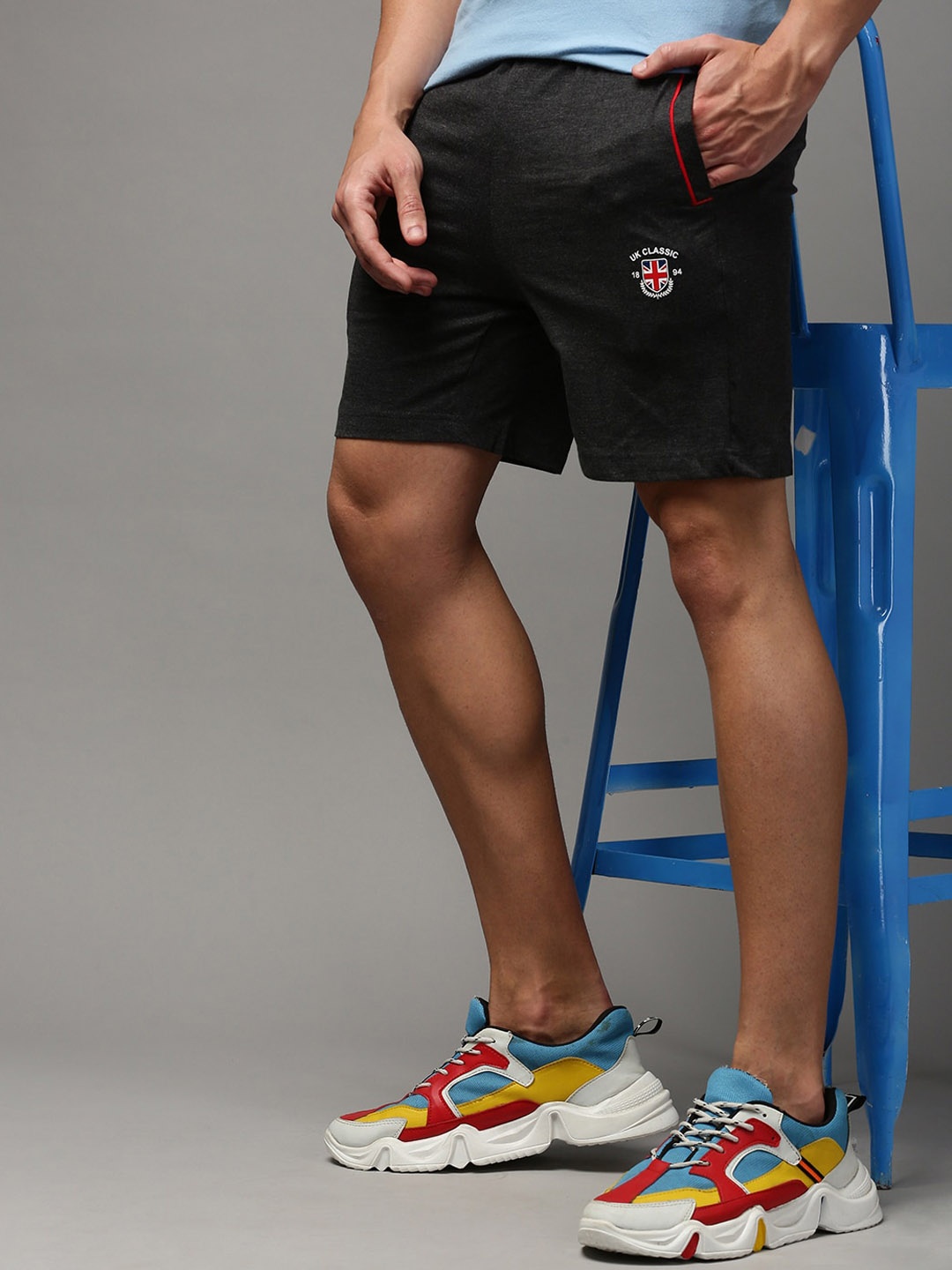 

ONN Men Pure Cotton Mid-Rise Sports Shorts, Charcoal