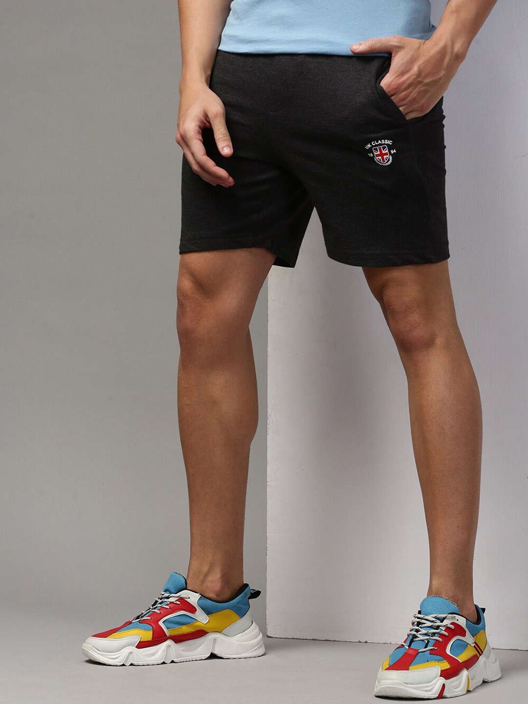 

ONN Men Pure Cotton Mid-Rise Sports Shorts, Charcoal