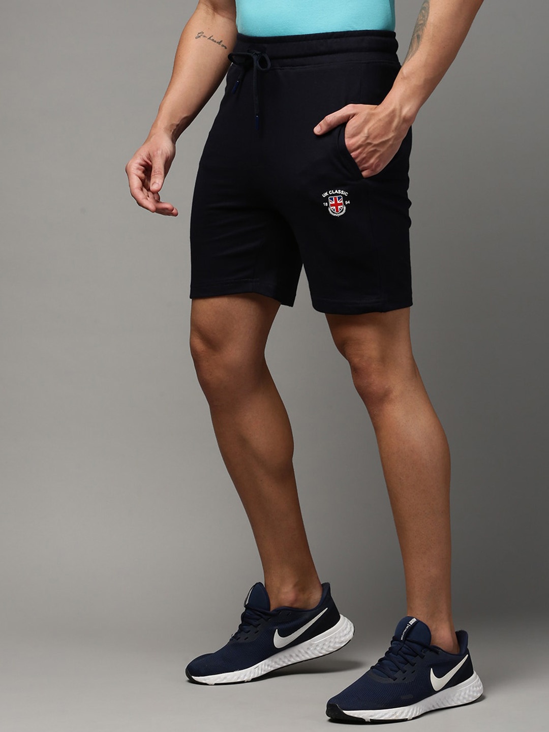 

ONN Men Pure Cotton Mid-Rise Sports Shorts, Navy blue
