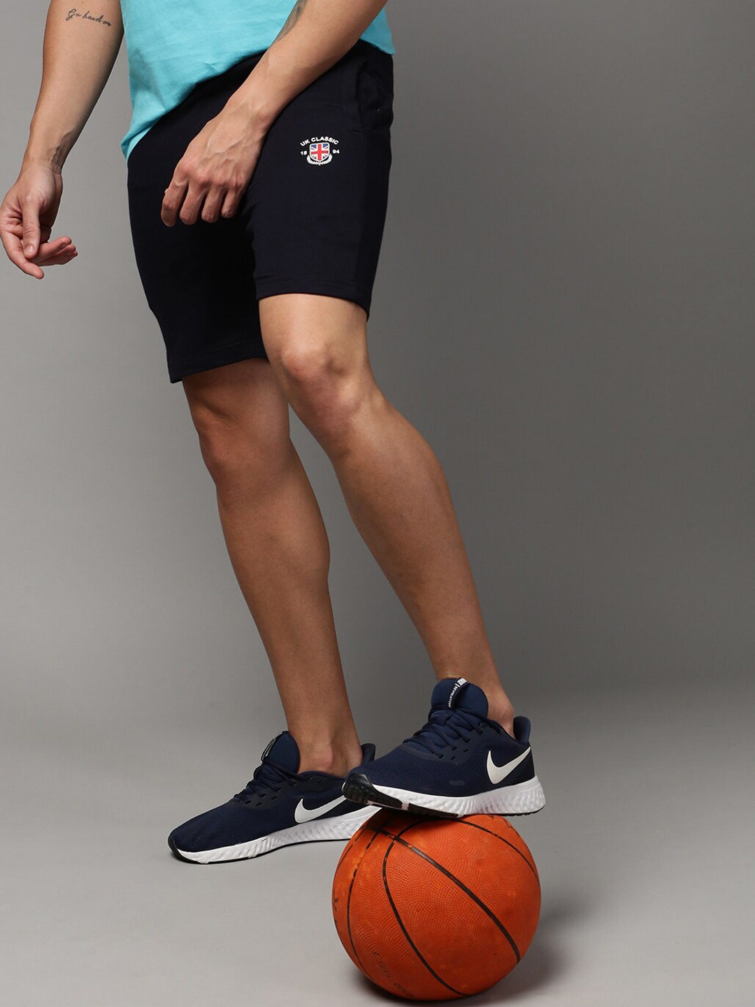 

ONN Men Pure Cotton Mid-Rise Sports Shorts, Navy blue