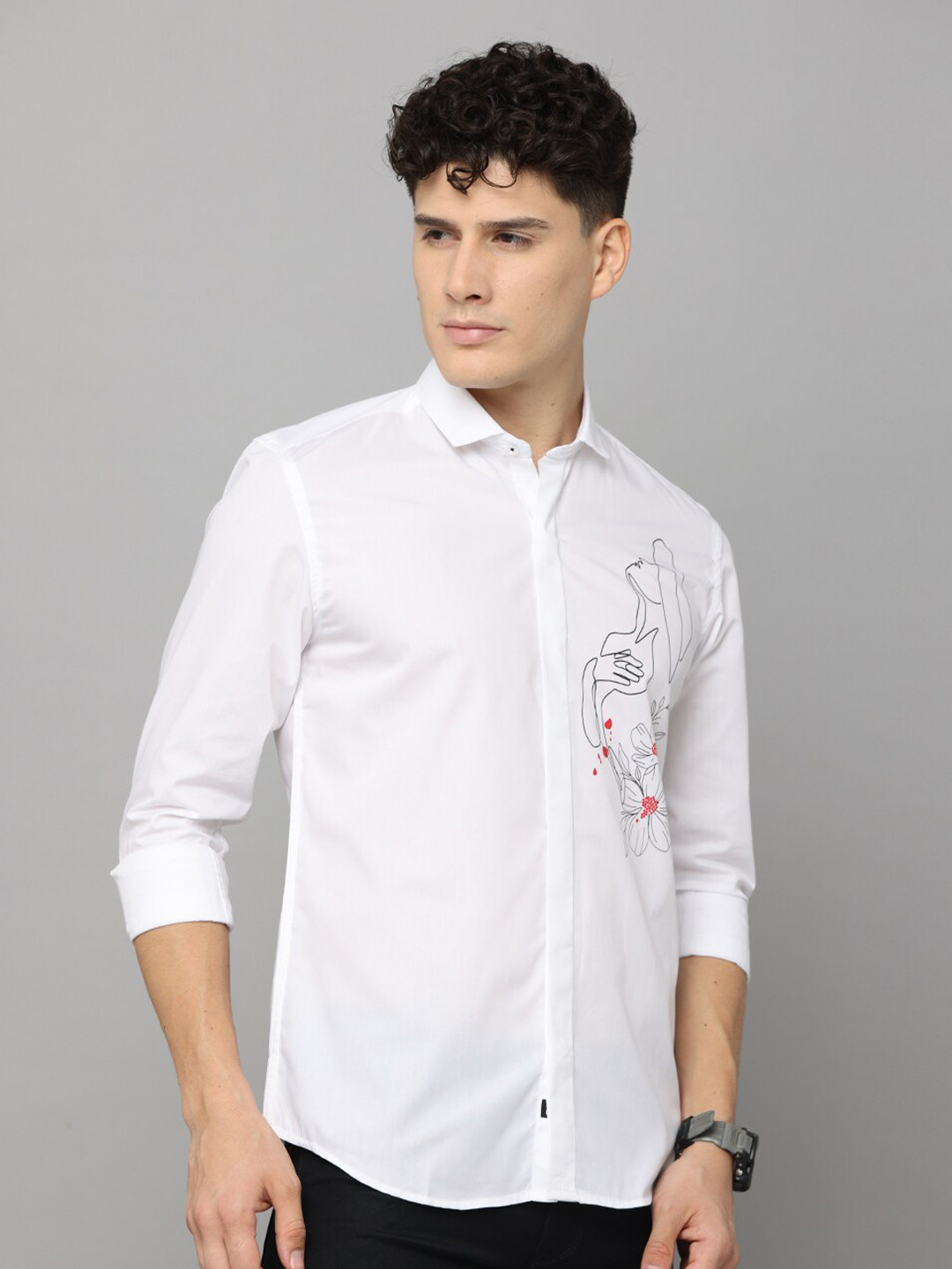 

FOGA Graphic Printed New Fit Pure Cotton Casual Shirt, White