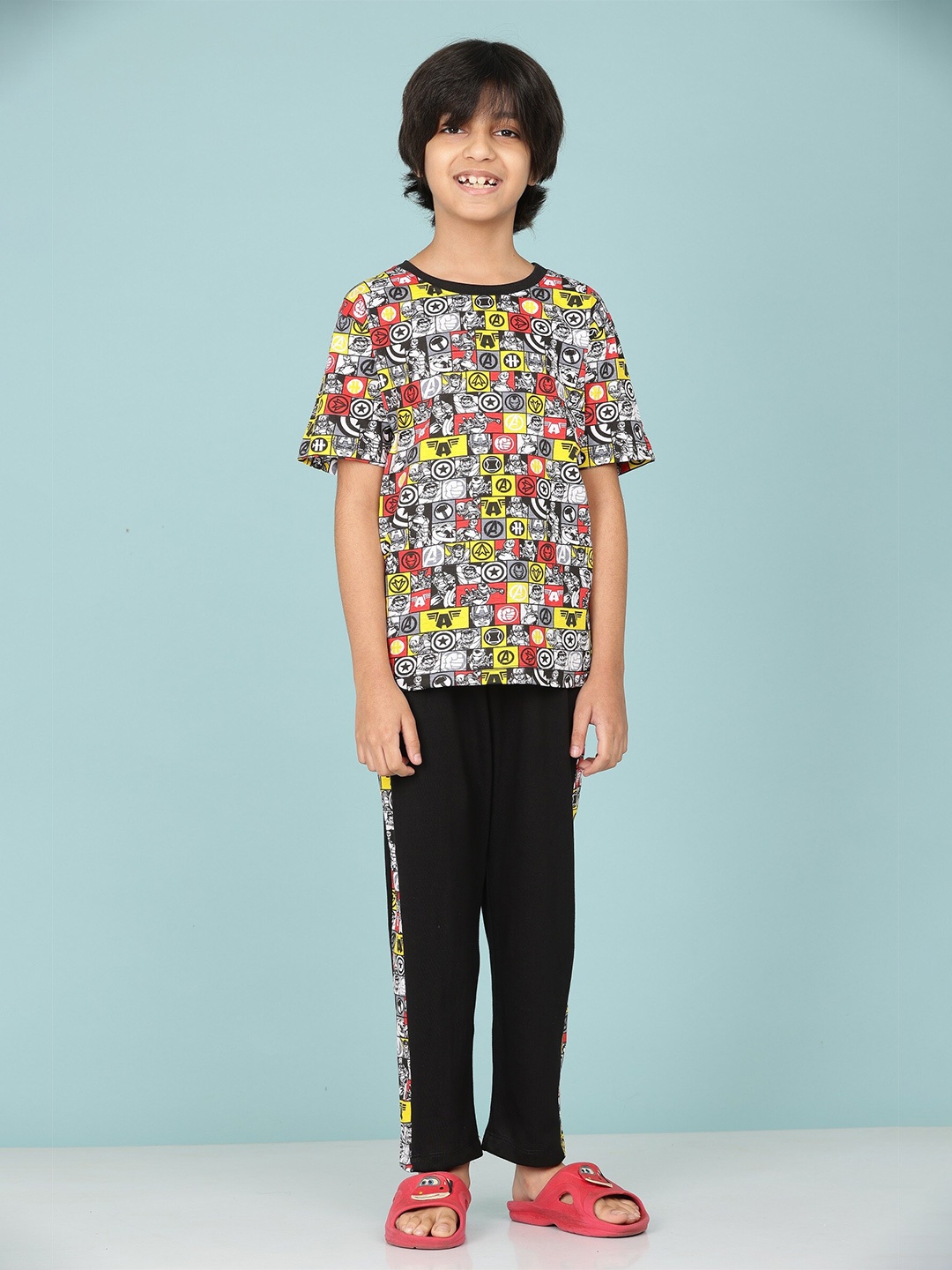 

SmartRAHO Boys Printed Pure Cotton T-shirt with Pyjamas, Black