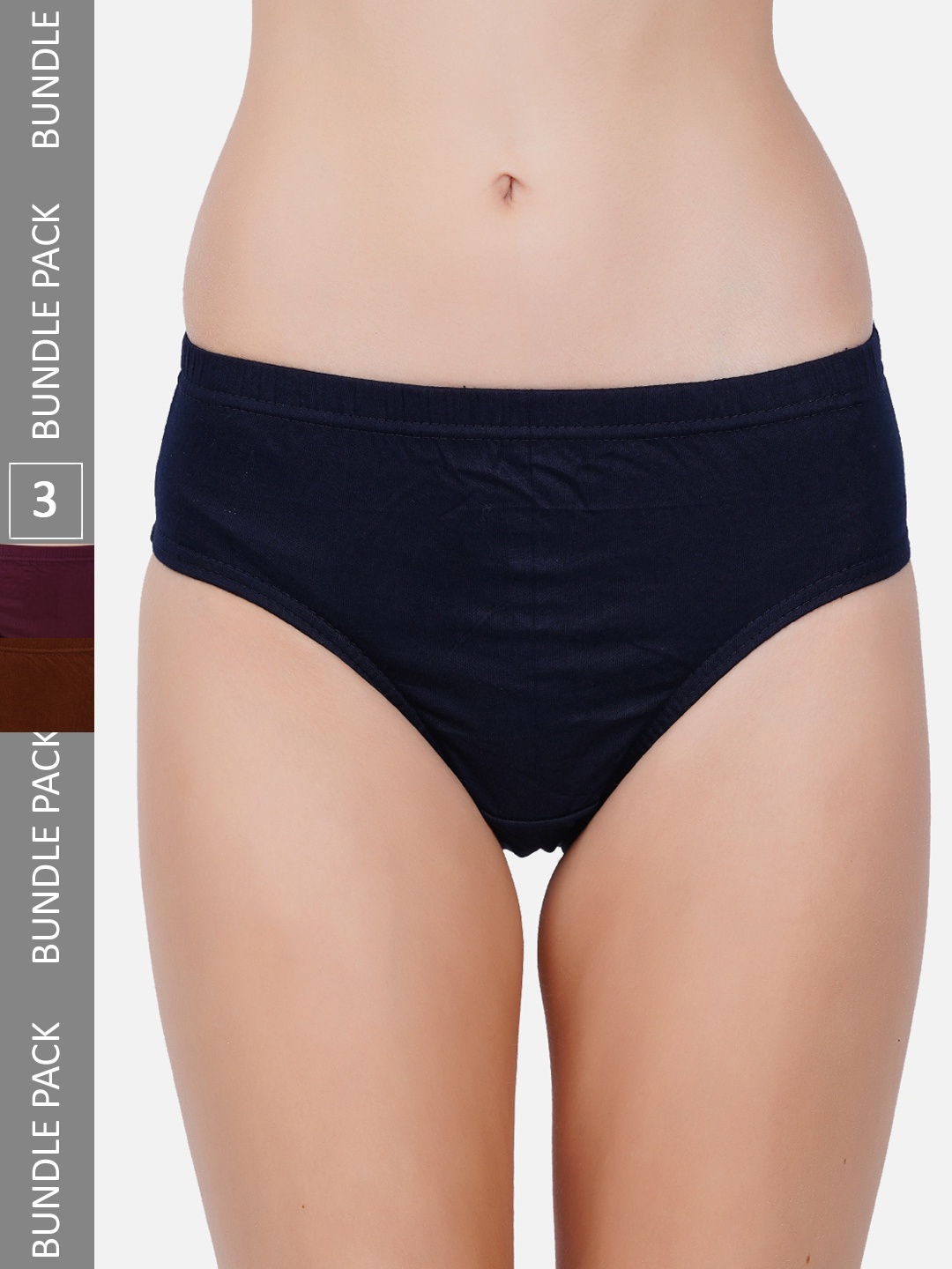 

PRIDE APPAREL Women Pack Of 3 Pure Cotton Hipster Briefs, Navy blue