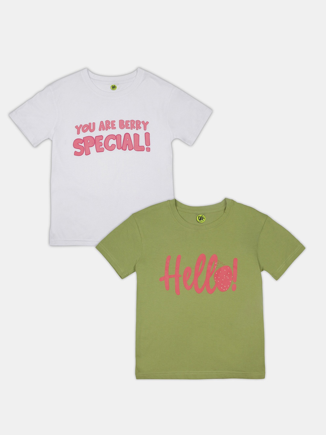 

YK Girls Pack Of 2 Typography Printed Round Neck Cotton T-shirt, White