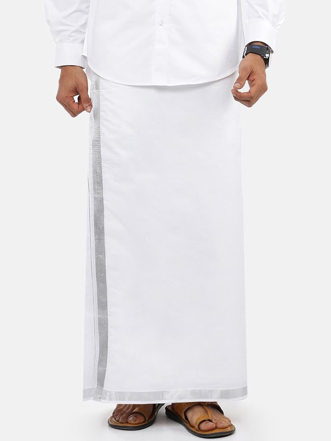 

Ramraj Men Pure Cotton Zari Border Dhoti, White