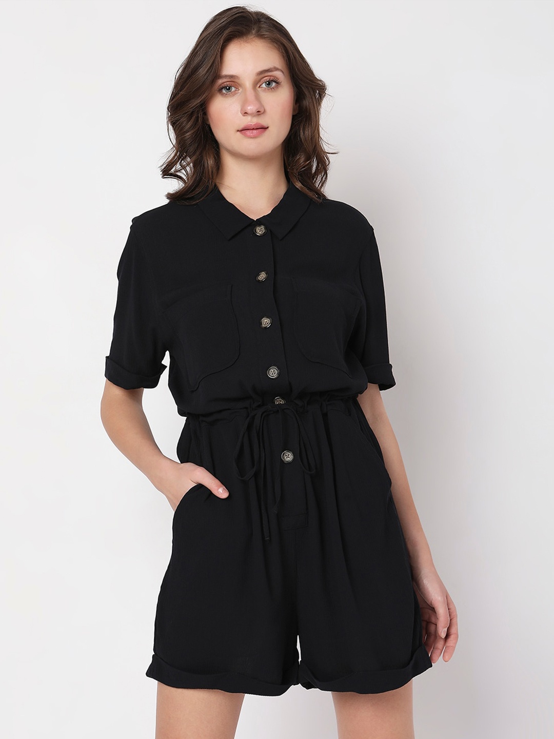 

Vero Moda Shirt Collar Playsuit Jumpsuit, Black