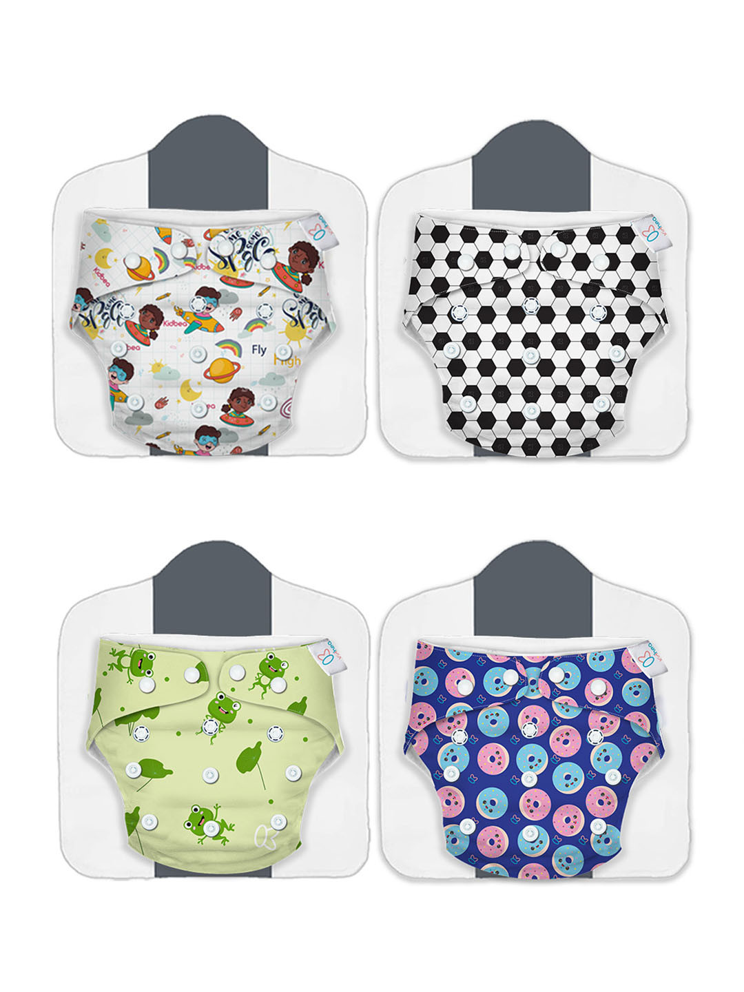 

Kidbea Kids Pack Of 4 Assorted Reusable & Washable Diapers