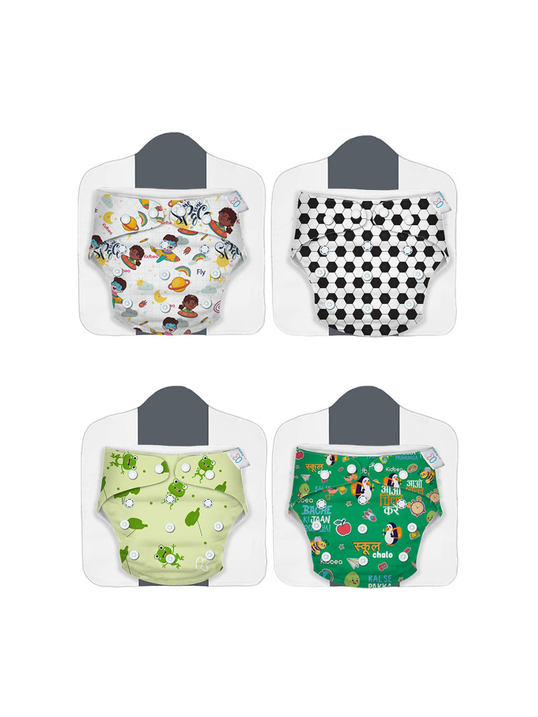 

Kidbea Kids Pack Of 4 Assorted Reusable & Washable Diapers, Multi