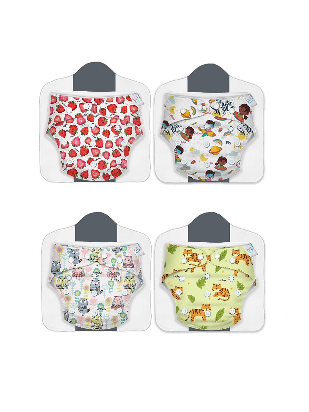 

Kidbea Kids Pack Of 4 Assorted Reusable & Washable Diapers