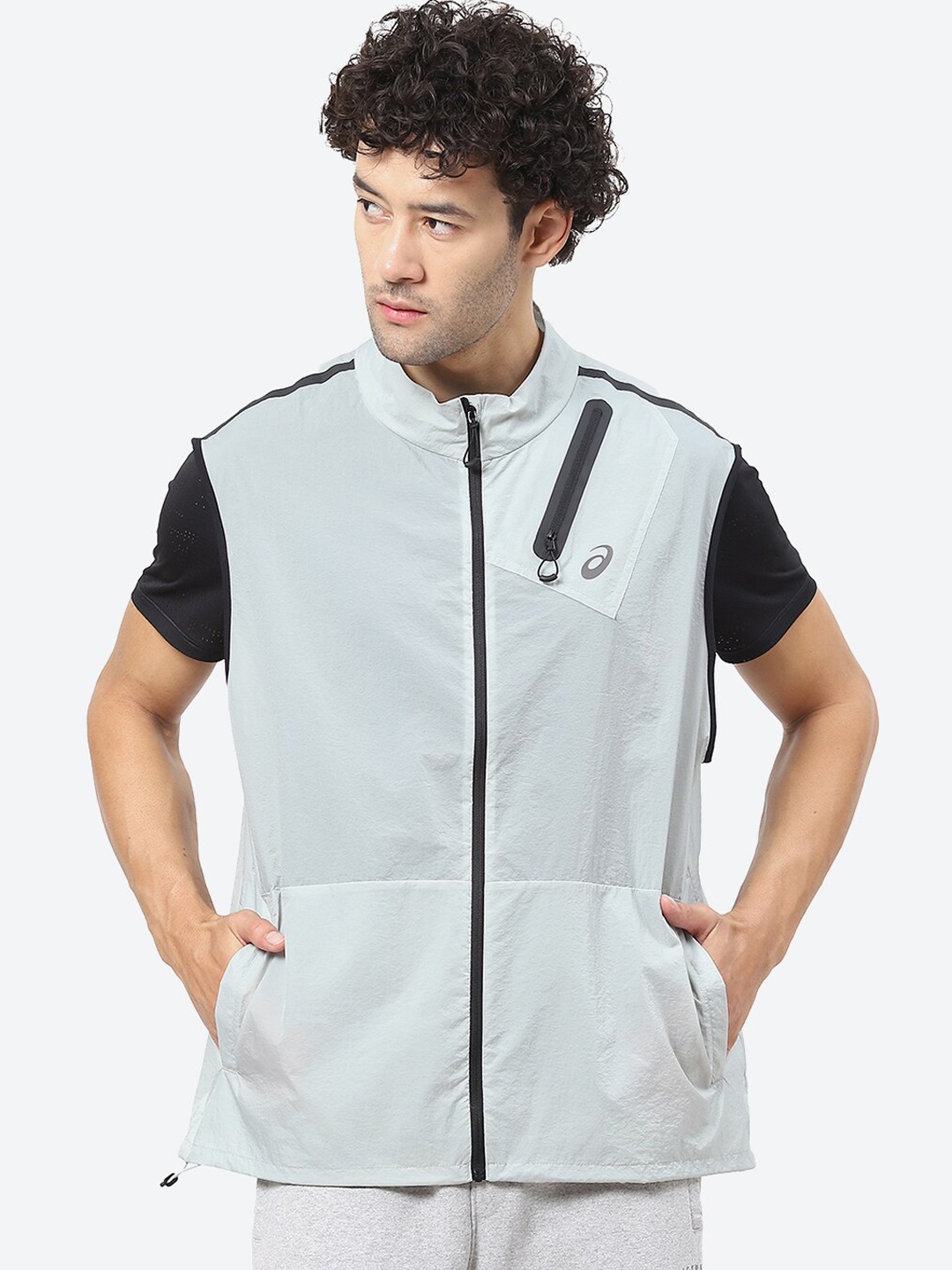 

ASICS METARUN PACKABLE VEST Stand Collar Bomber Jacket, Green
