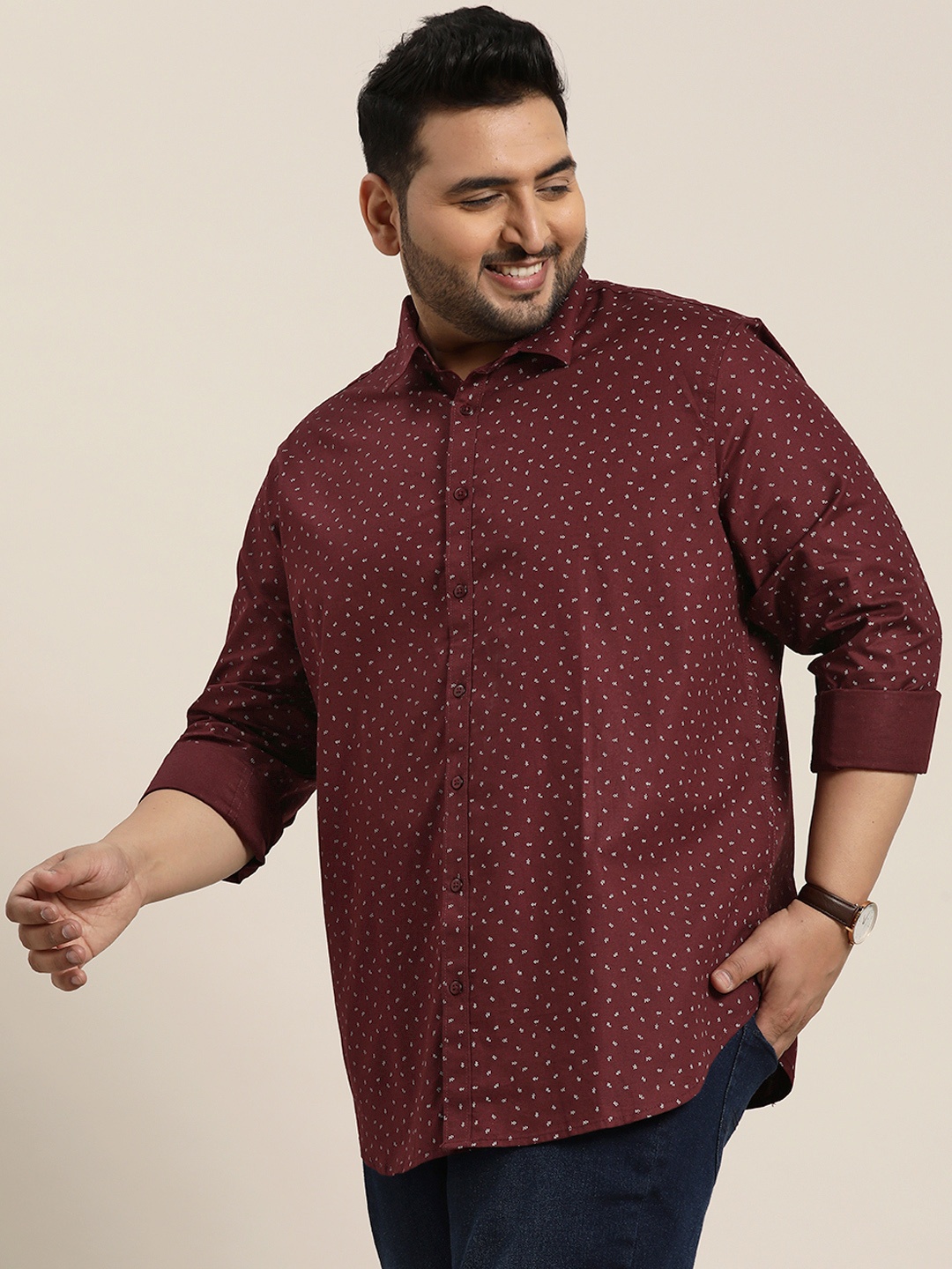 

Sztori Men Plus Size Pure Cotton Printed Casual Shirt, Maroon