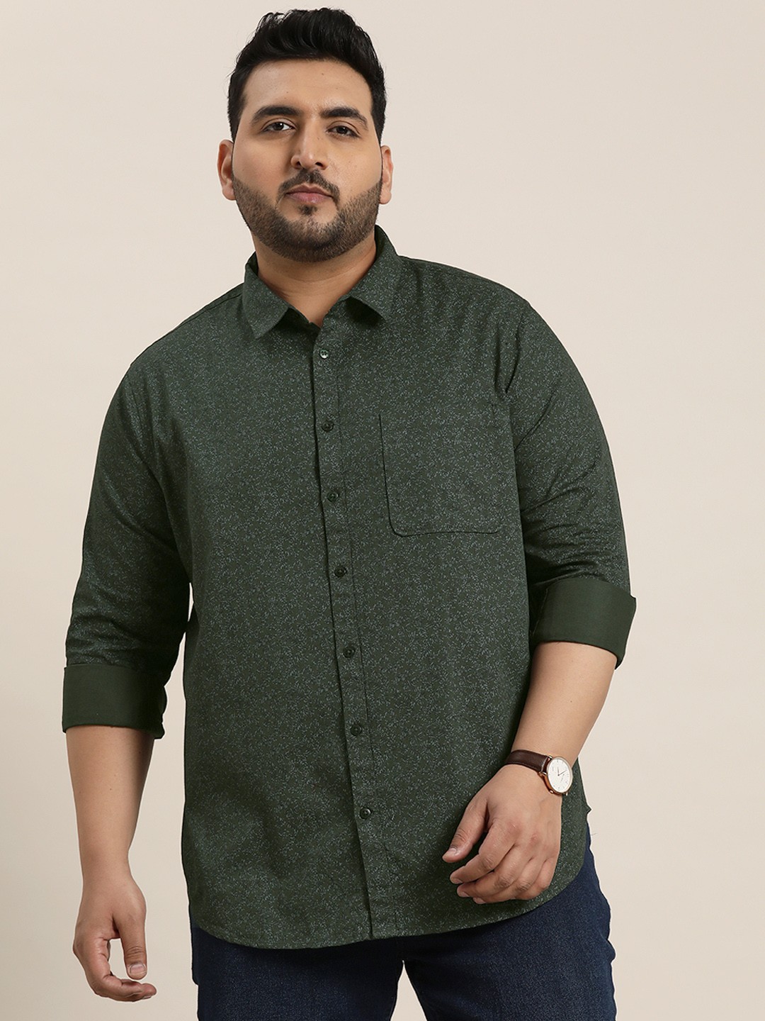 

Sztori Men Plus Size Floral Opaque Printed Casual Shirt, Green