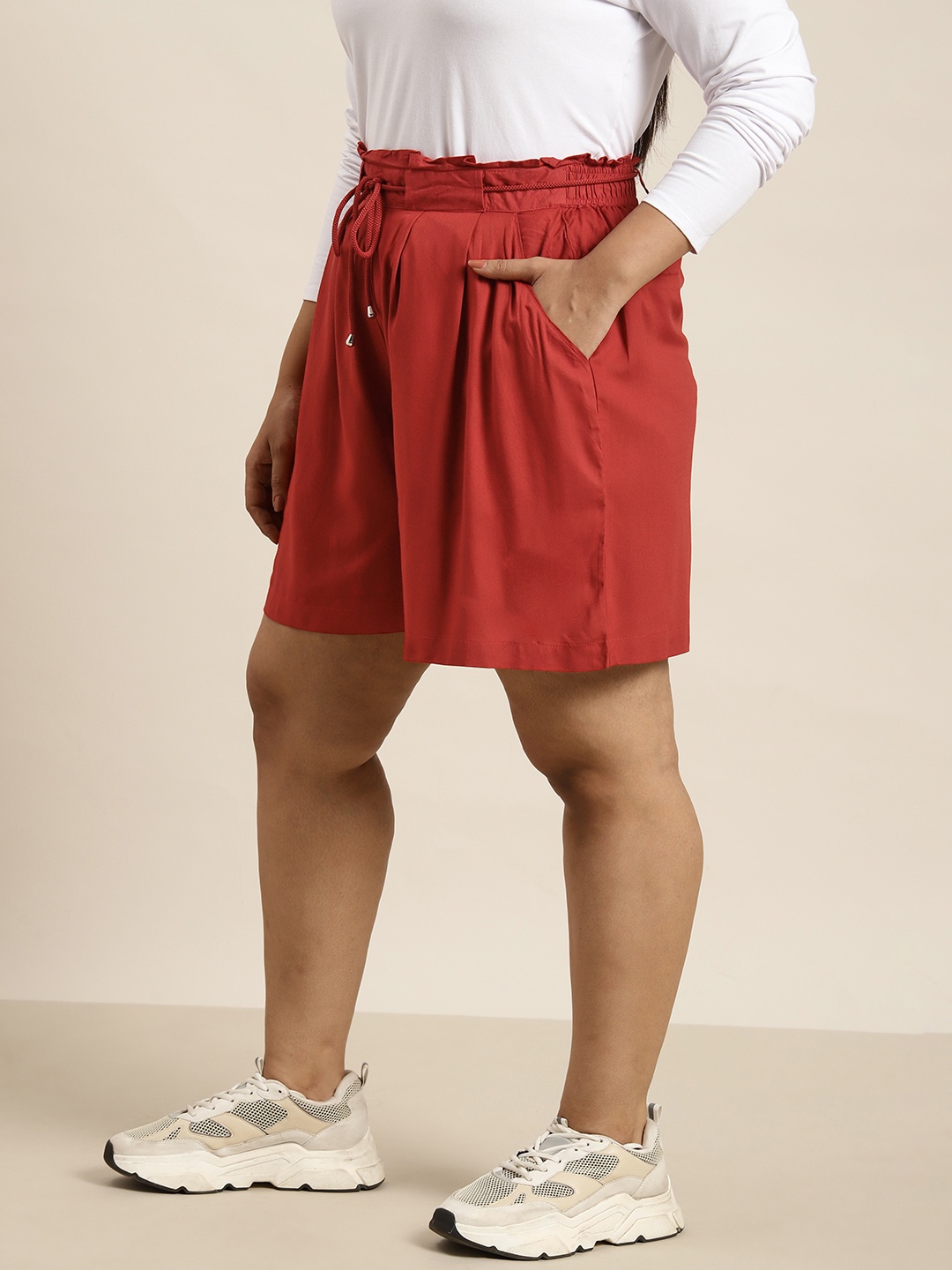 

Sztori Plus Size Women Solid High-Rise Shorts, Red