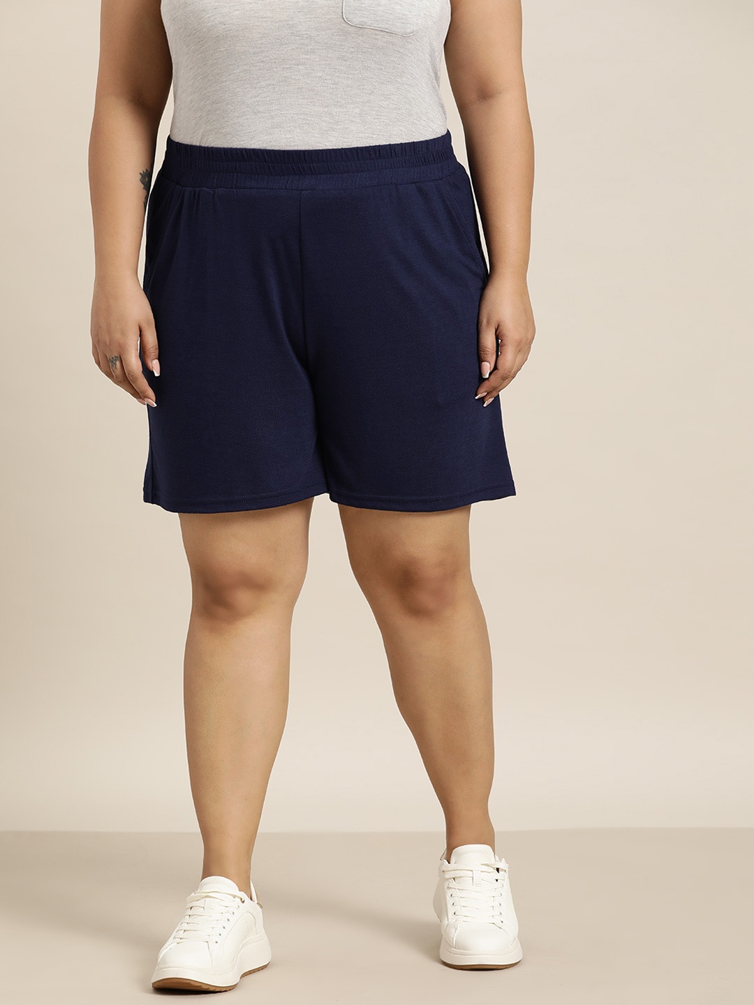 

Sztori Women Plus Size Shorts, Navy blue