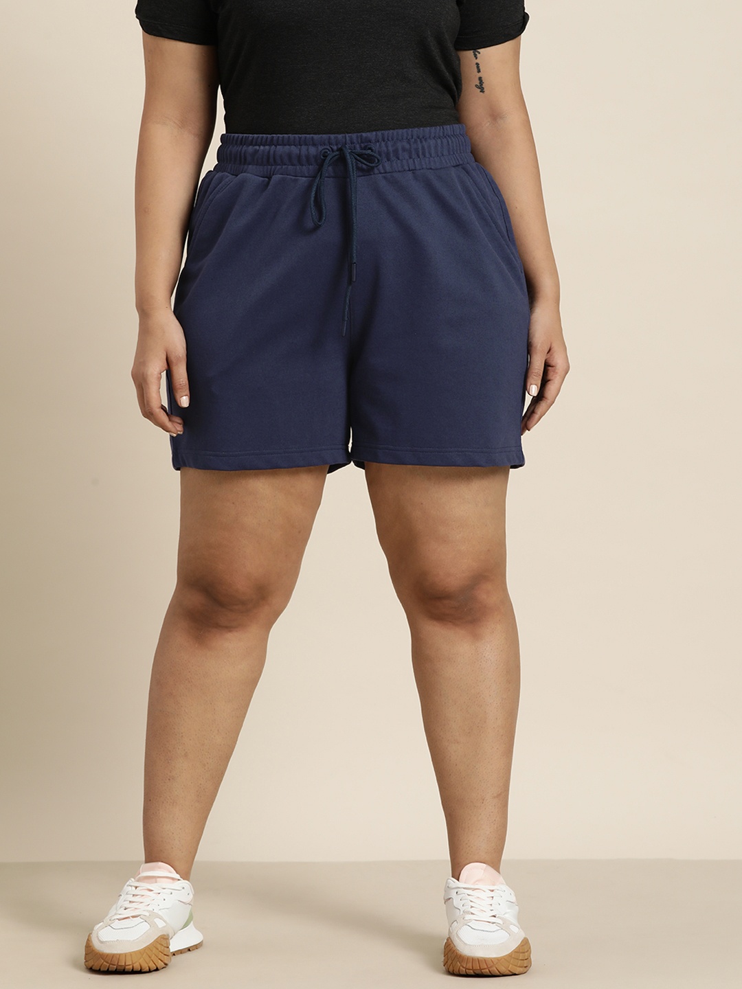 

Sztori Women Plus Size Solid Shorts, Navy blue