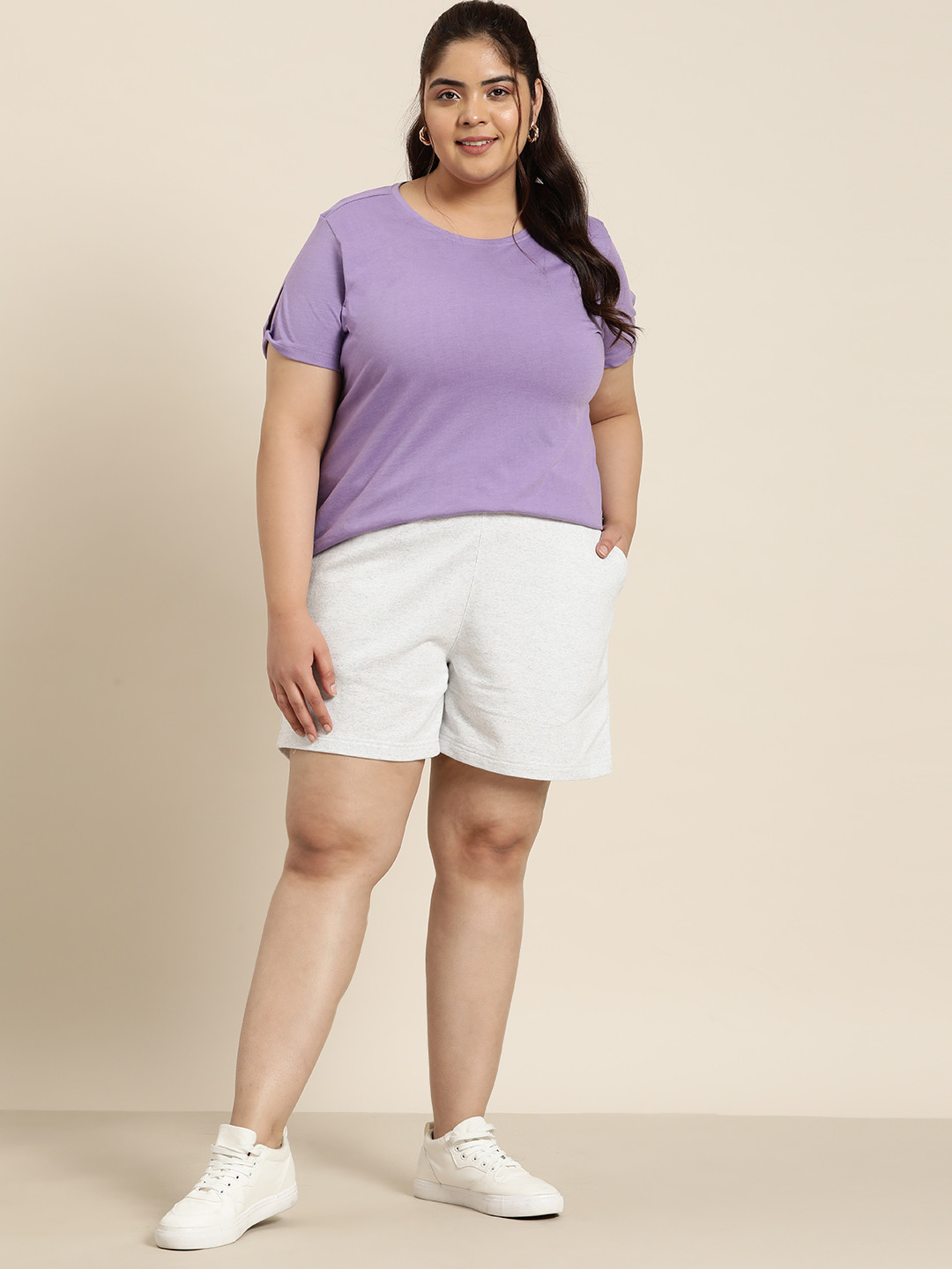 

Sztori Women Plus Size Regular Shorts, Grey melange