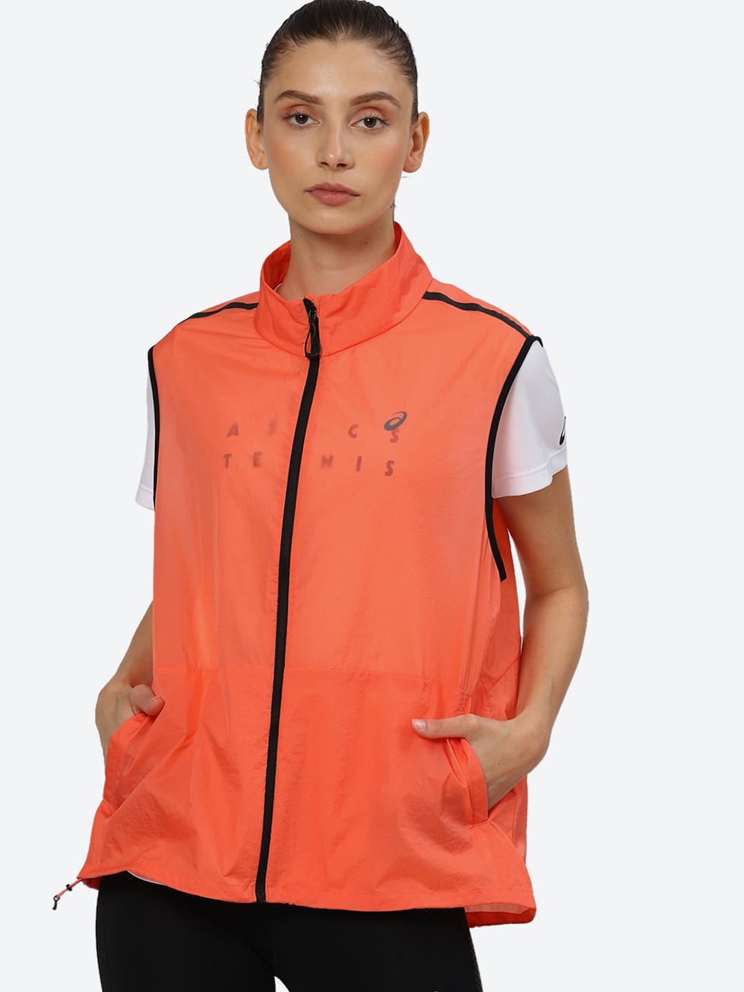 

ASICS METARUN PACKABLE VEST Stand Collar Bomber Jacket, Orange