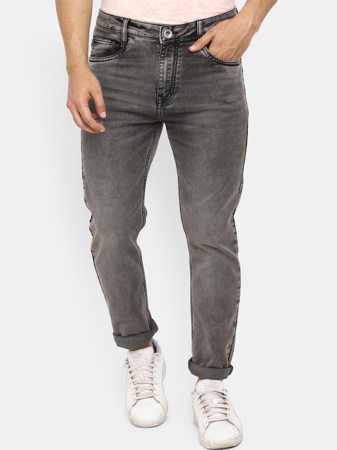 

V-Mart Men Heavy Fade Mid-Rise Cotton Classic Slim Fit Jeans, Grey