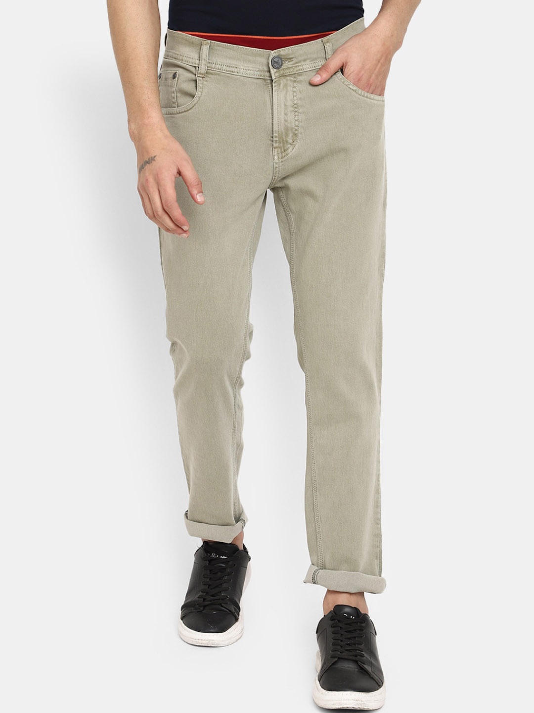 

V-Mart Men Classic Slim Fit Denim Cotton Jeans, Beige