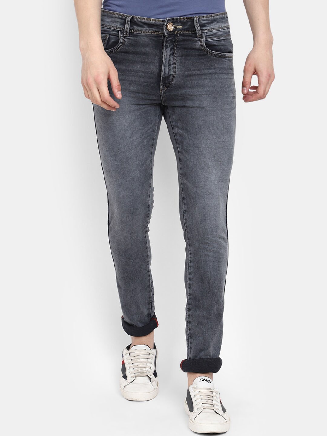 

V-Mart Men Heavy Fade Mid-Rise Cotton Knitted Classic Slim Fit Jeans, Grey