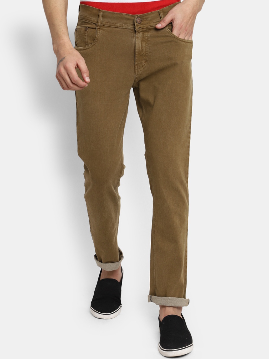 

V-Mart Men Coloured Mid Rise Cotton Classic Slim Fit Jeans, Khaki
