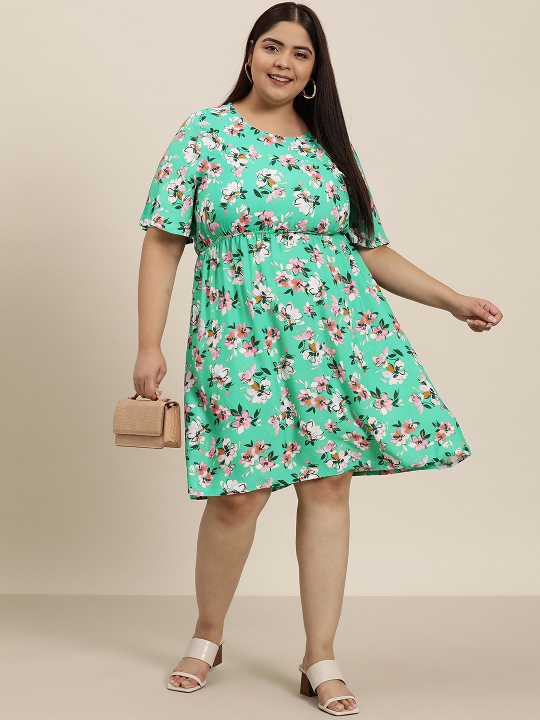 

Sztori Plus Size Floral Print A-Line Dress, Green