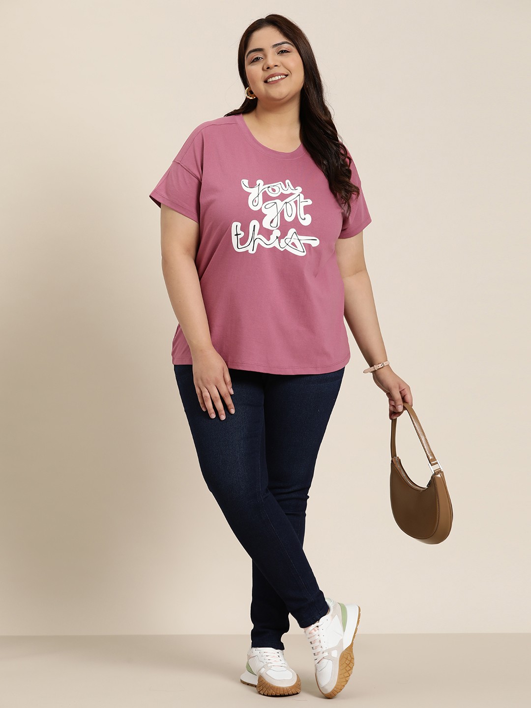 

Sztori Plus Size Typography Printed T-shirt, Mauve