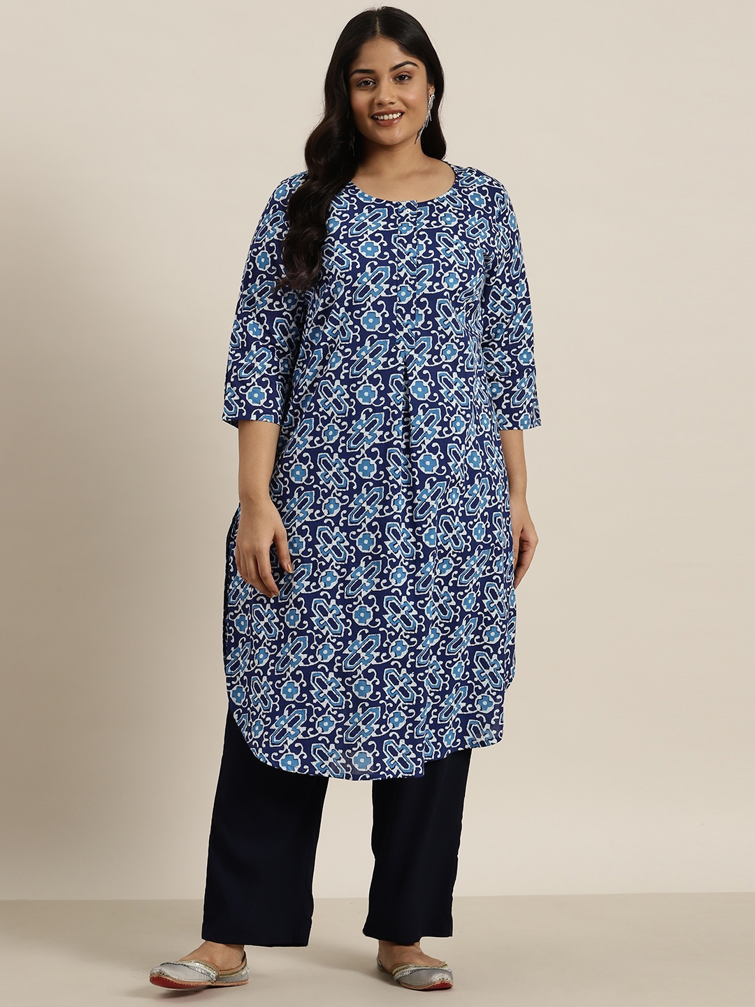 

Sztori Women Plus Size Ethnic Motifs Printed Kurta, Blue