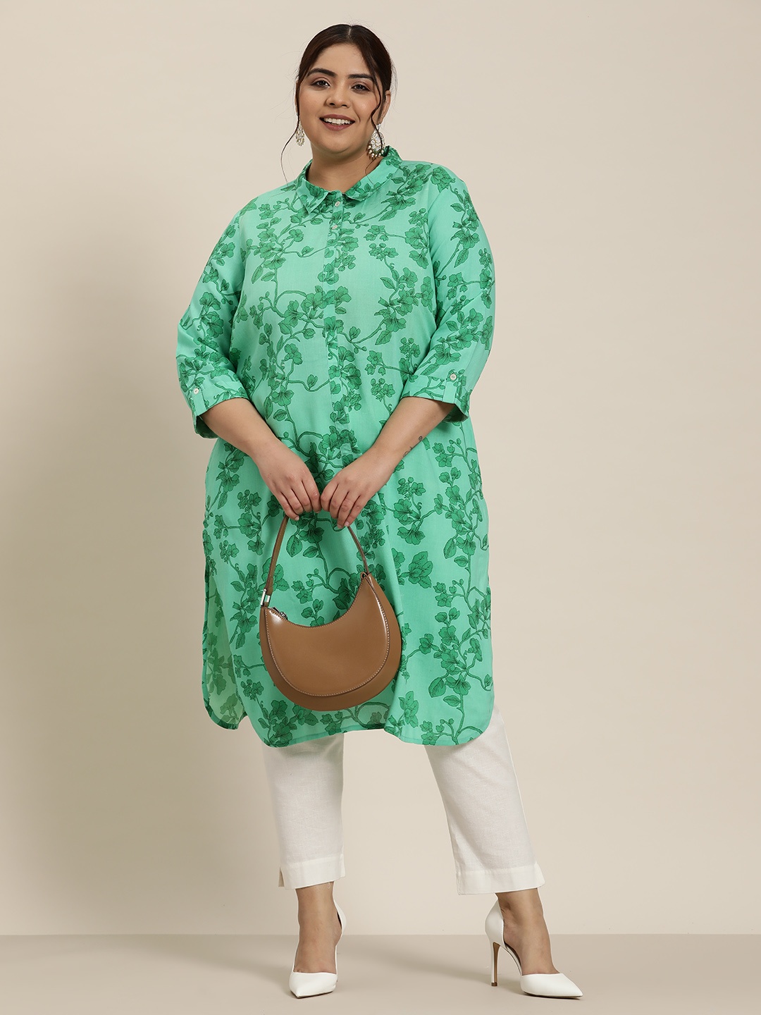 

Sztori Plus Size Floral Printed Kurta, Green