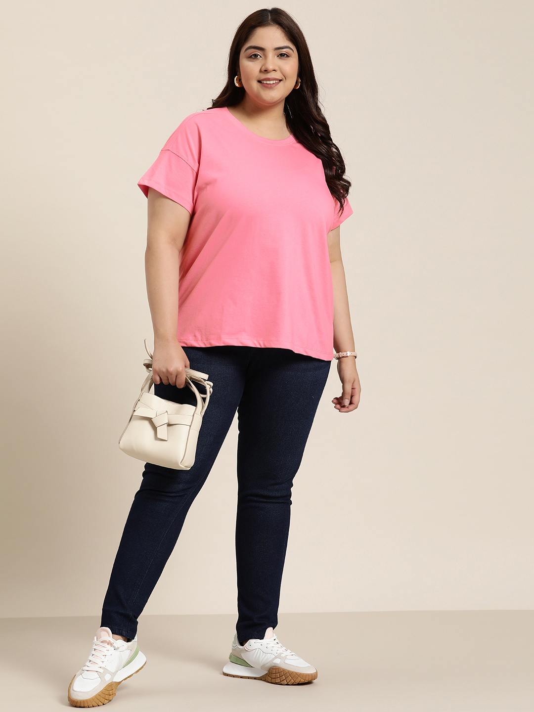 

Sztori Plus Size Solid T-shirt, Pink