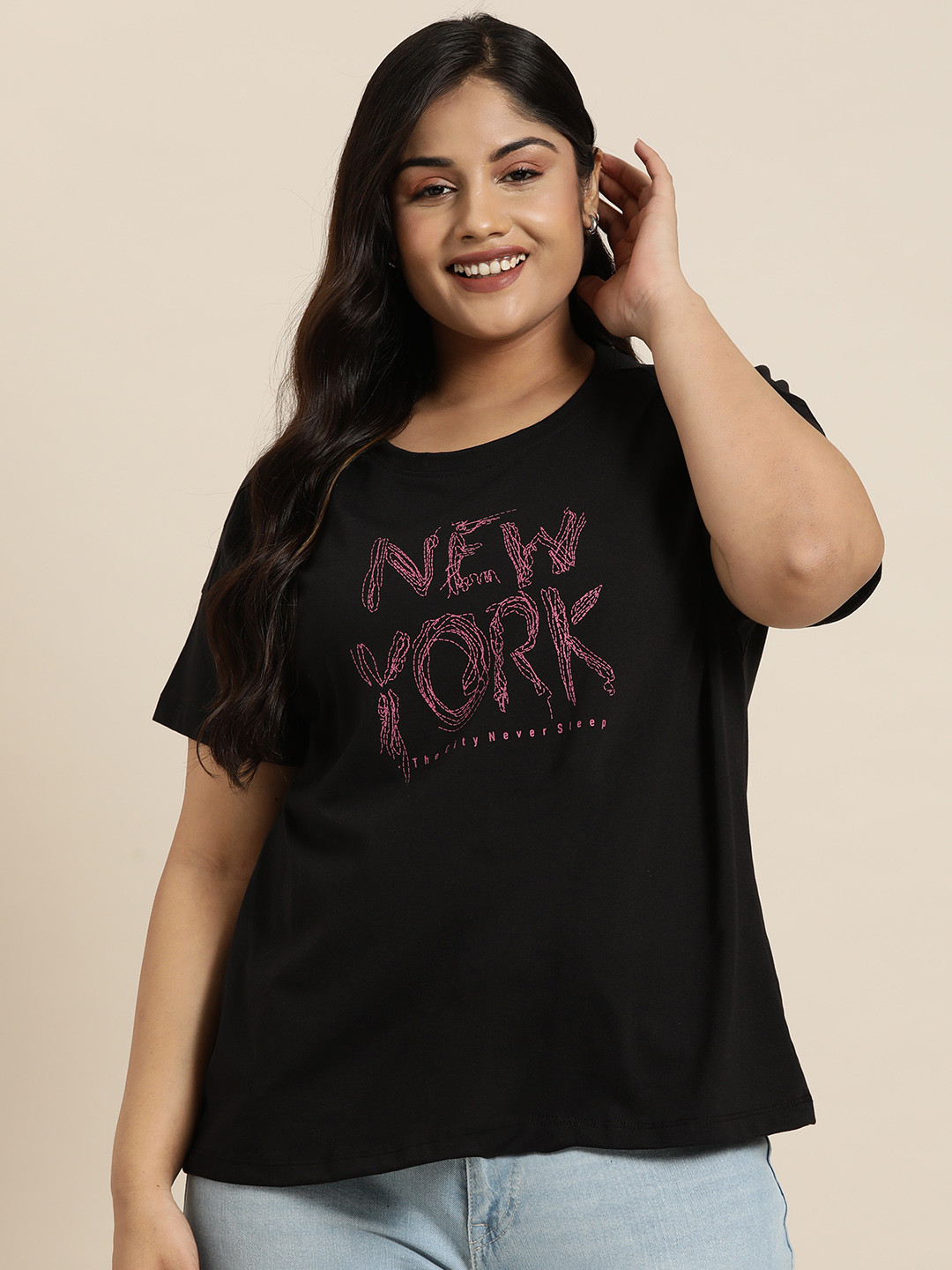 

Sztori Plus Size New York Printed T-shirt, Black