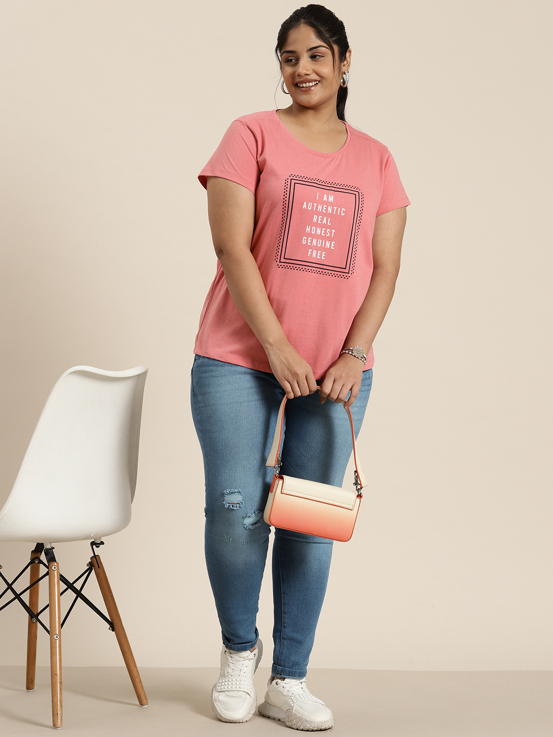 

Sztori Women Plus Size Typography Printed T-shirt, Pink