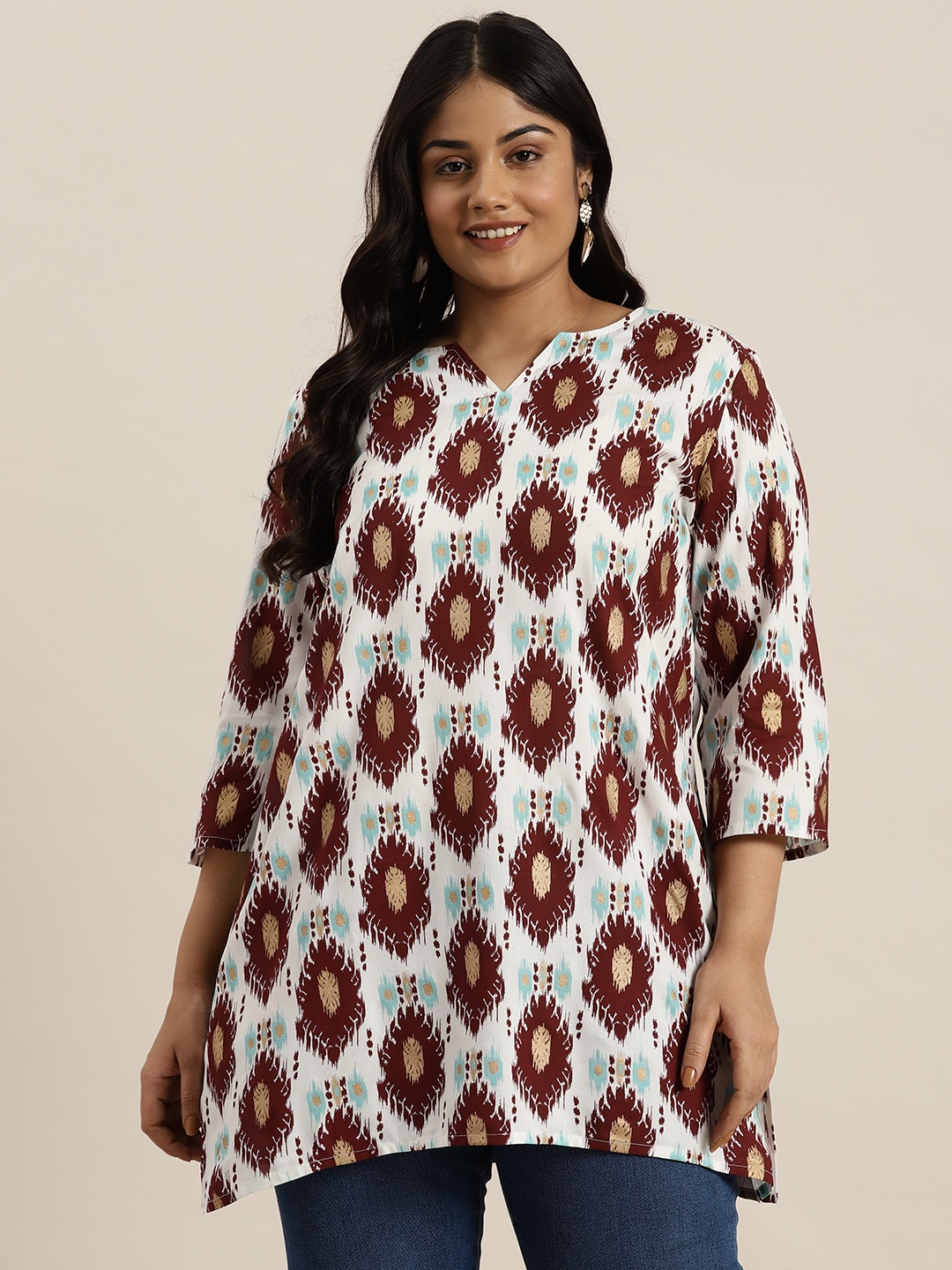 

Sztori Plus Size Ethnic Motifs Printed Pure Cotton Kurti, White