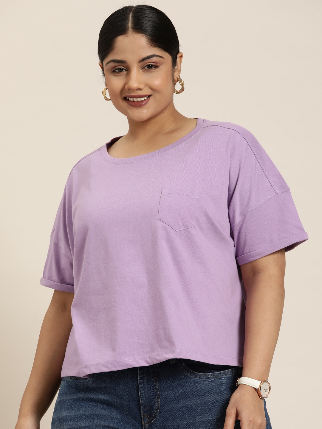 

Sztori Plus Size Solid T-shirt, Lavender