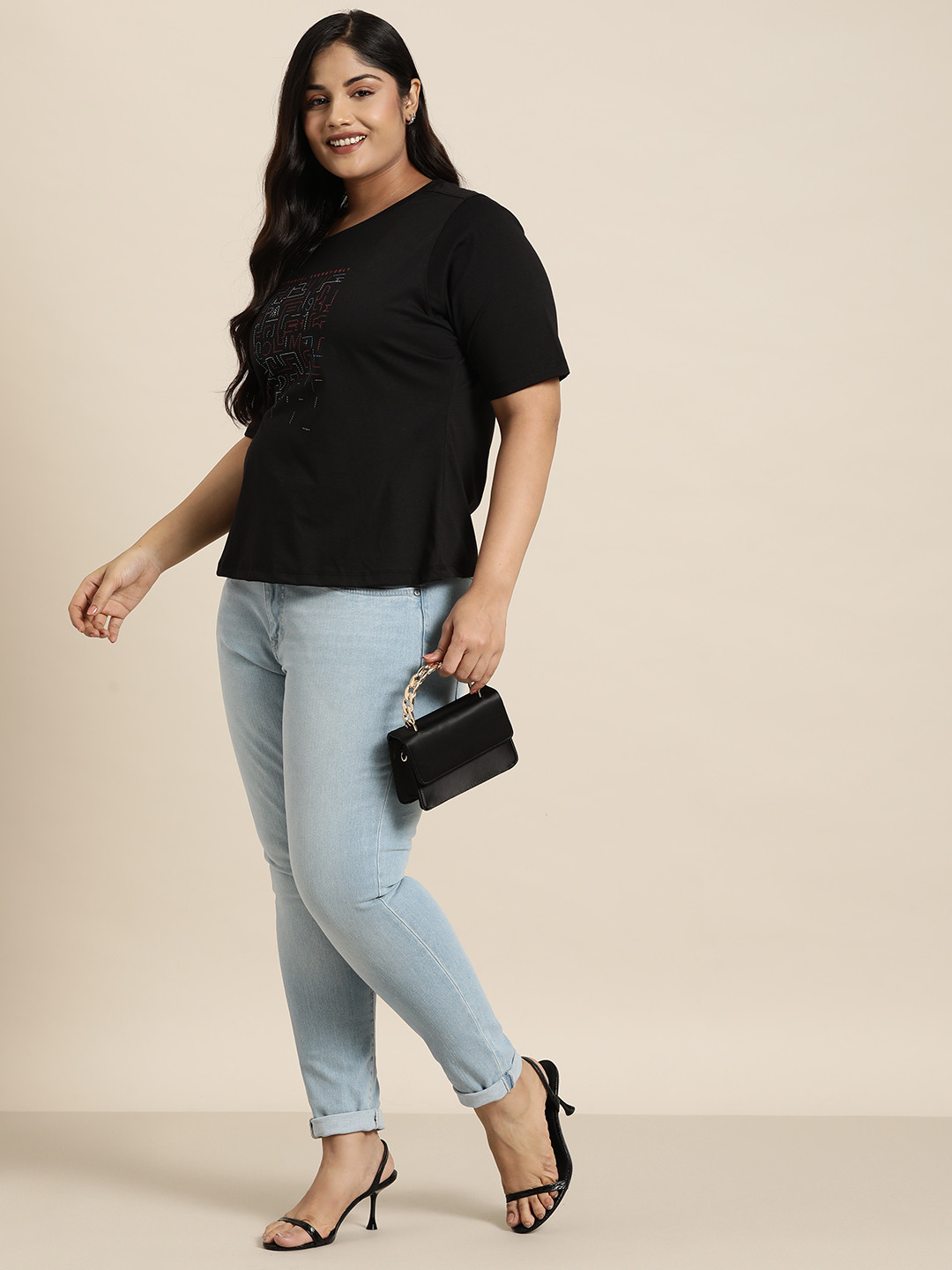 

Sztori Plus Size Typography Printed T-shirt, Black