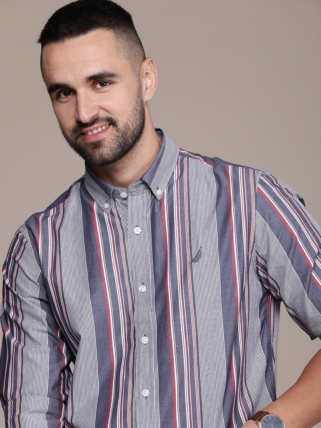 

Nautica Slim Fit Striped Casual Shirt, Navy blue