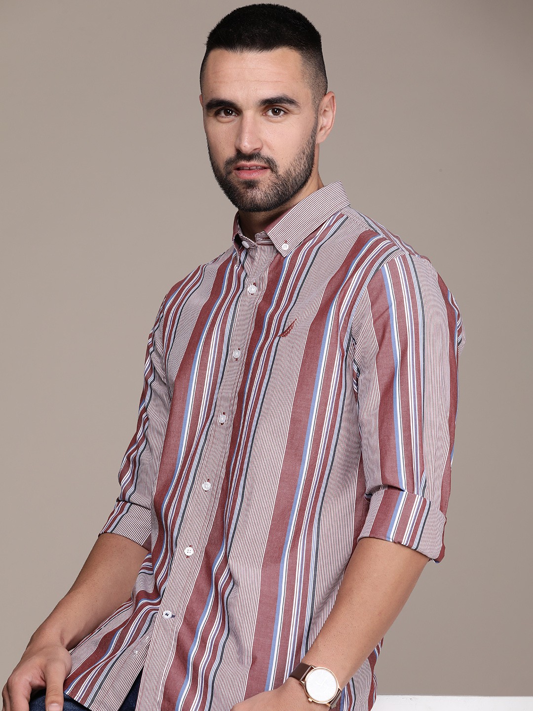 

Nautica Slim Fit Striped Casual Shirt, Maroon