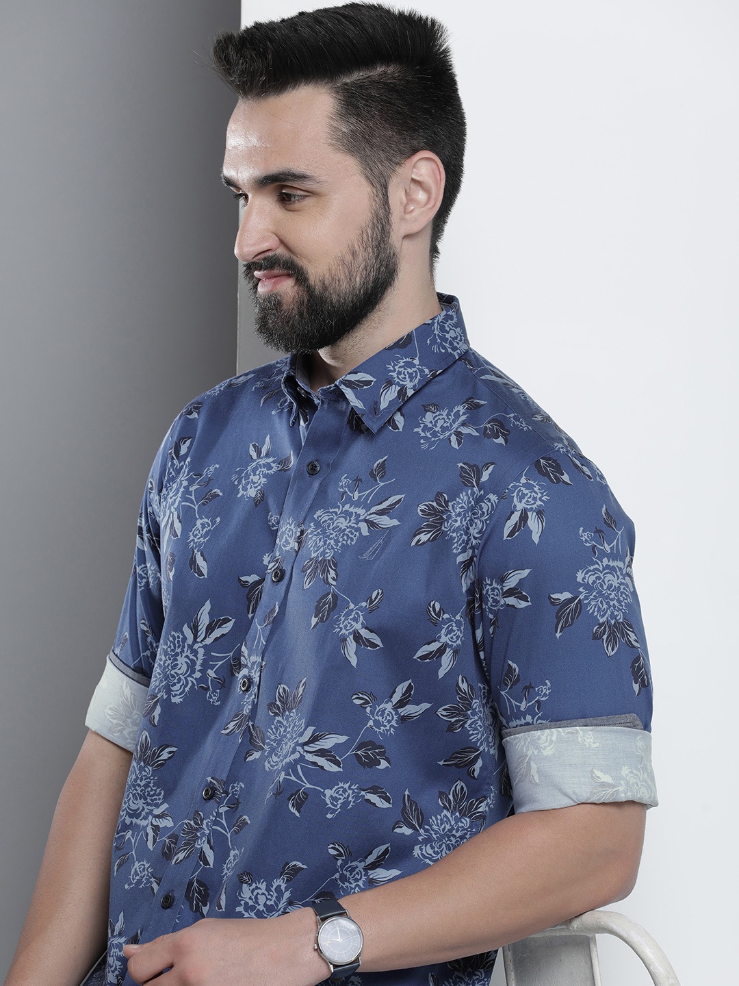 

Nautica Men Classic Fit Floral Printed Casual Shirt, Blue