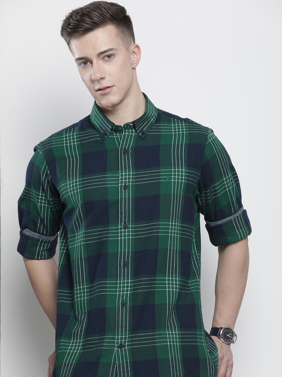 

Nautica Pure Cotton Classic Regular Fit Tartan Checked Casual Shirt, Green